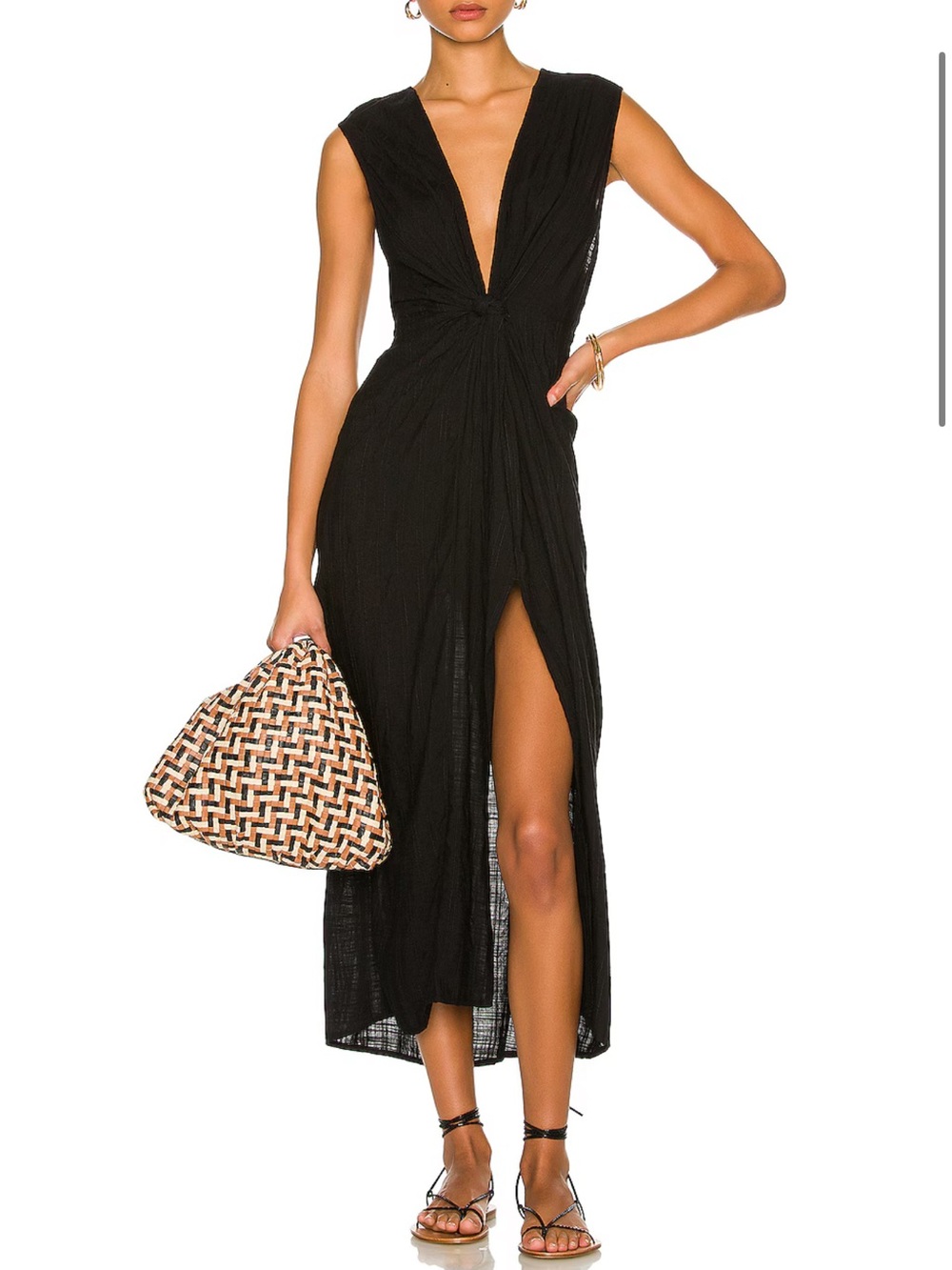 L Space Black V-Neck Twist cover up
